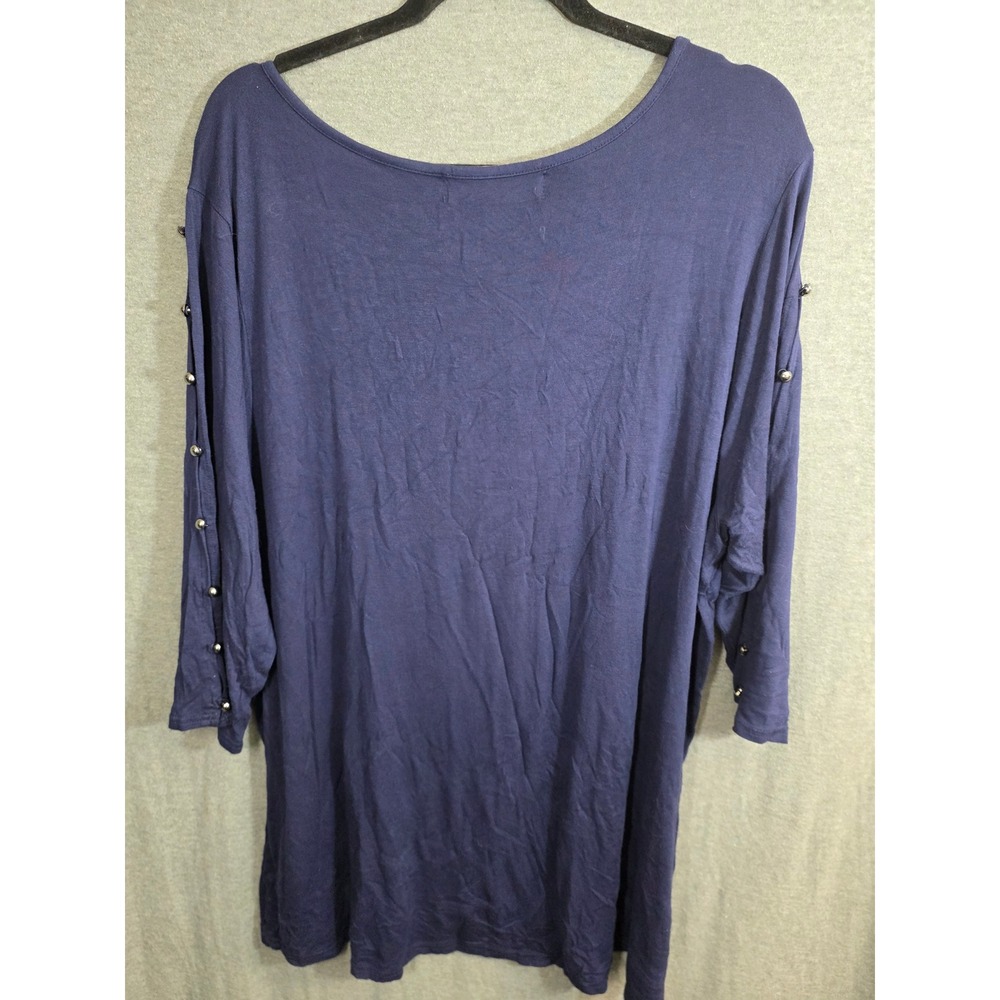 French Laundry Tunic Top Plus Size XXX 3X Blue Soft Silver Bead‎ PeekABoo Sleeve - Picture 2 of 7